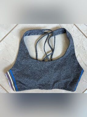 Spiritual Gangster Heather Studio Gray Strappy Stripe Yoga Gym Sports Bra Medium